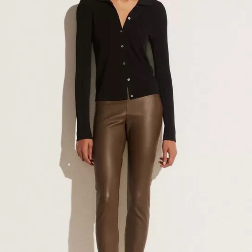Vince signature olivewood stretch lamb leather pull-on pants | Small